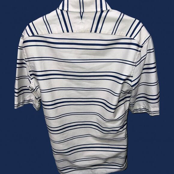 Beckenstein Bespoke Button Front White Blue Stripe Tailored Cotton Shirt #92 - Picture 4 of 5